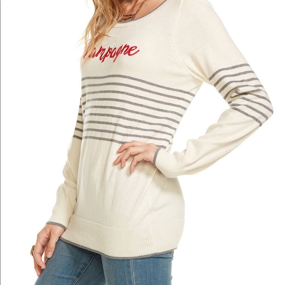 COTTON/CASHMERE STRIPED CHAMPAIGNE PULLOVER - Picture 3 of 4